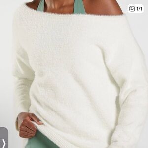 Gymshark Whitney Simmons White Eyelash Off Shoulder Sweater